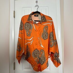Satin Printed Bishop Sleeve Top
